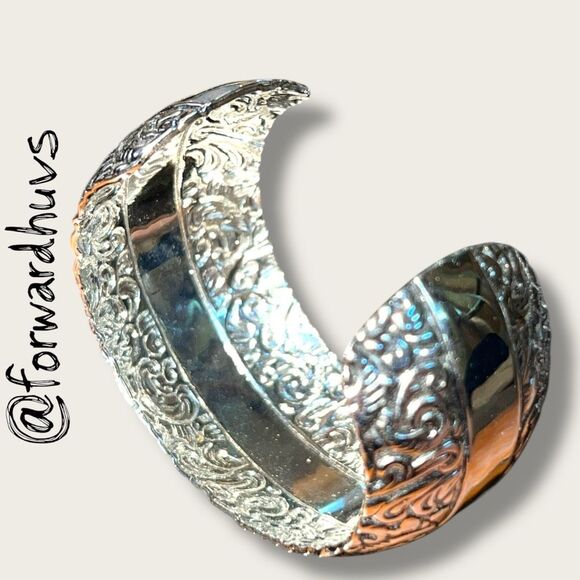 Bundle Sale 3 for $15 | Silver Tone Cuff Bracelet – Ornate Floral & Vine Motif - Picture 3 of 6